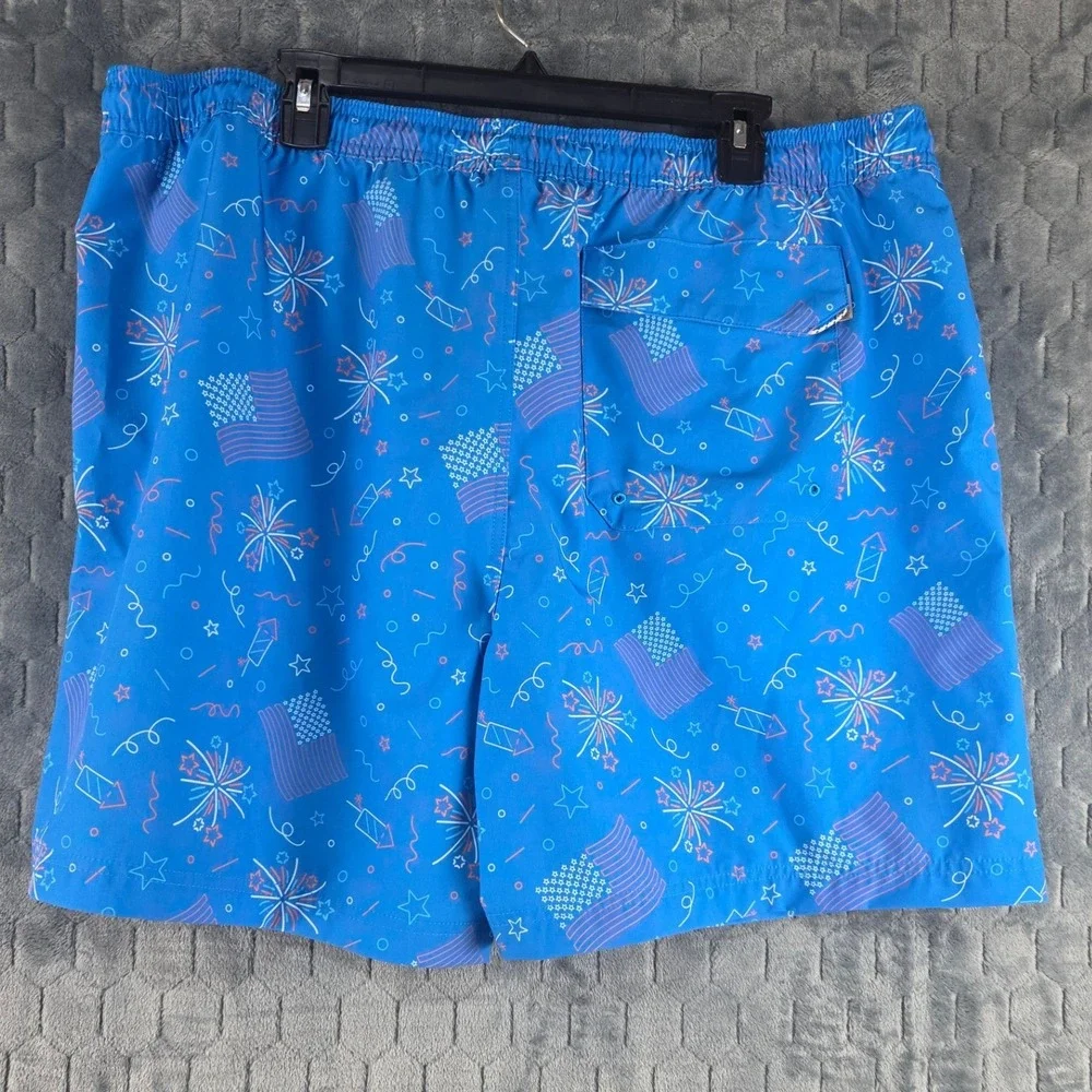 Magellan Outdoors Mens 2XL Blue Patriotic Fireworks American Flag Swim Trunks